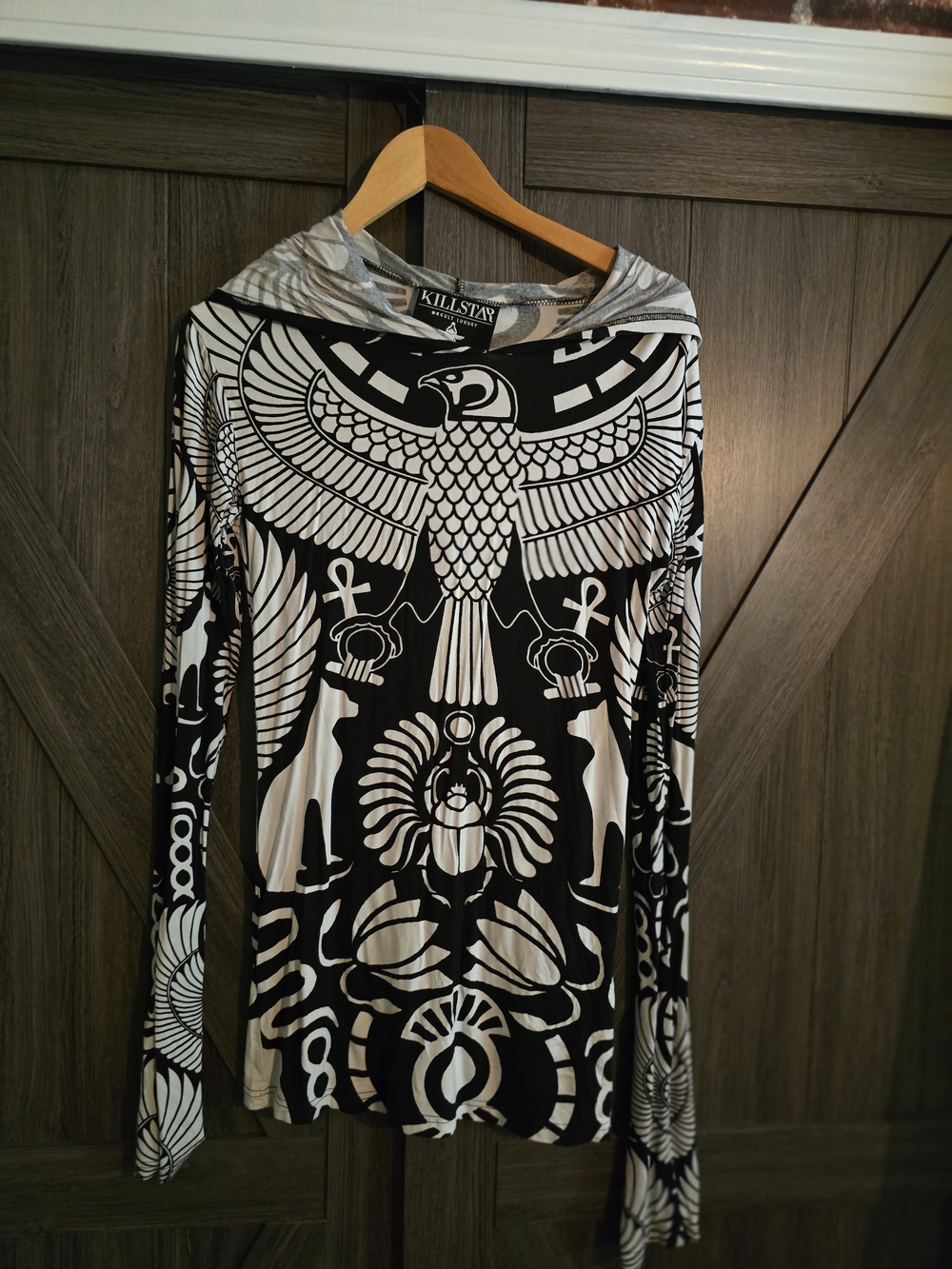 Killstar Black & White Egyptian Graphic Long-Sleeve Dress - Picture 2 of 6